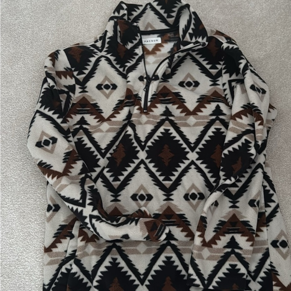 PacSun Men's Zip-Up fleece in EUC hardly worn - Black, Brown, and Cream